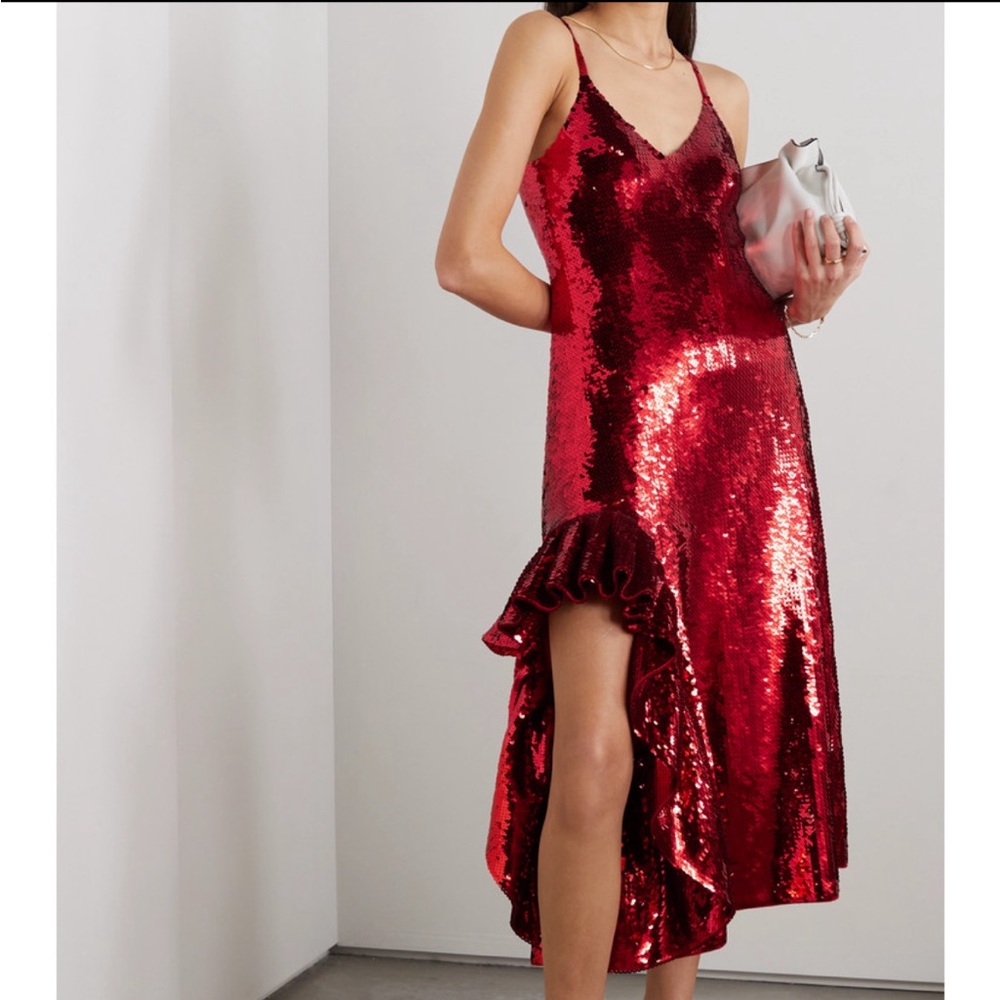 🆕 LOEWE Ruffled Sequin Dress in Red 🌹